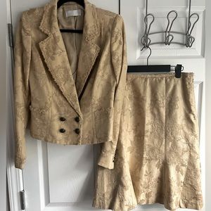 Badgley Mischka Metallic Gold Brocade Jacket and matching‎ mermaid skirt size 8